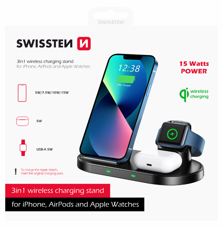 Swissten Wireless Charger 3in1 Stand 15W