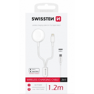 Swissten Wireless Charger 2in1 for Apple iWatch un Apple iPhone / Apple iPad / Lightning / USB-C