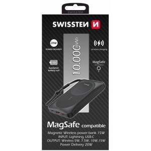 Swissten Magnetic Wireless Power Bank Переносная зарядная батарея USB / USB-C / Lightning / PD 20W / 10000 mAh