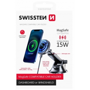 Swissten Magnetic Car Holder with Wireless Charger 15W (MagSafe compatible)