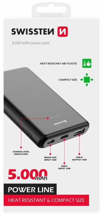 Swissten Line Power Power Bank USB / USB-C / Micro USB / 10W / 5000 mAh