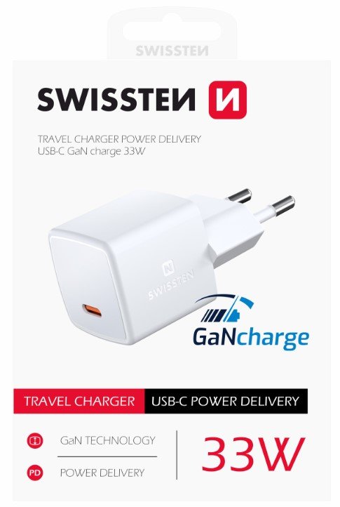 Swissten GaN Mini Travel Charger USB-C 33W PD