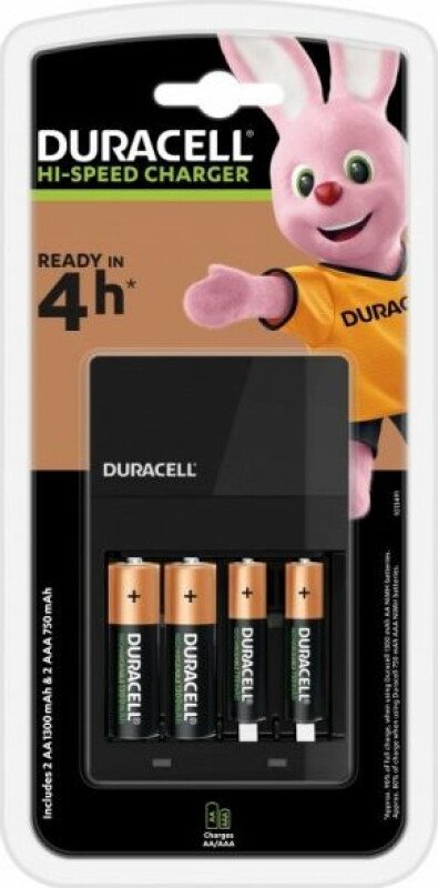 Duracell CEF14 Зарядное устройство для 2 x AA / 2 x AAA c 2 x AA 1300 mAh / 2 x AAA 750 mAh батареи