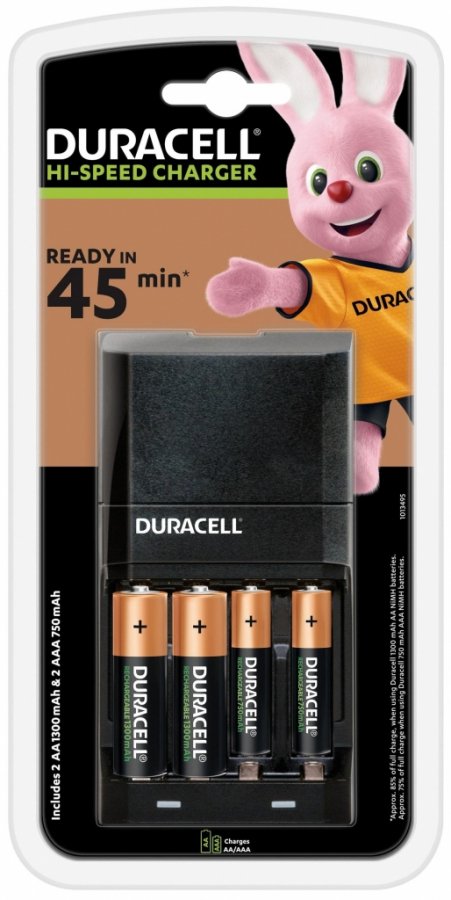 Duracell CEF27 Fast Battery Charger For 2 x AA / 2 x AAA / with 2 x AA 1300 mAh / 2 x AAA 750 mA Batteries