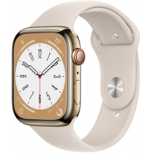 Apple Watch 8 GPS + Cellular 45mm Stainless Steel Sport Band, gold/starlight (MNKM3EL/A)