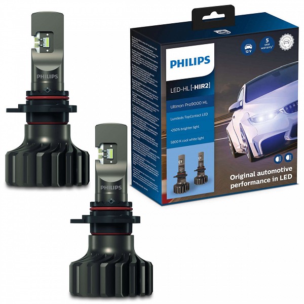 12V HIR2 / 9012 +250% LED PIRN KOMPLEKT 20W 1850LM PX22D 5800K 2TK PHILIPS