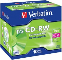 Verbatim Blank  CD-RW SERL 700MB 10x-12x 10 Pack Jewel