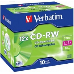 Verbatim Blank  CD-RW SERL 700MB 10x-12x 10 Pack Jewel