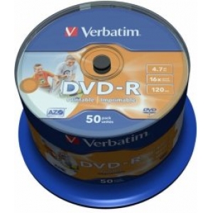 Verbatim Blank DVD-R AZO 4.7GB 16x Wide Printable non ID,50 Pack Spindle