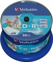 Verbatim Blank CD-R AZO  700MB 1x- 52x Wide Printable non ID,50 Pack Spindle