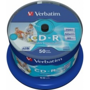 Verbatim Blank CD-R AZO  700MB 1x- 52x Wide Printable non ID,50 Pack Spindle