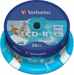 Verbatim Blank CD-R AZO 700MB 1x-52x Wide Printable, ID Bran,25 Pack Spindle