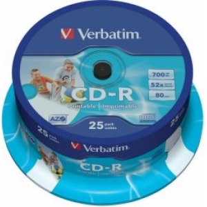 Verbatim Матрицы CD-R AZO 700MB 1x-52x Wide Printable, ID Bran,25 Pack Spindle