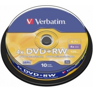 Verbatim Blank DVD+RW SERL 4.7GB 4x 10 Pack Spindle
