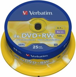 Verbatim Blank DVD+RW SERL DLP 4.7GB 4x 25 Pack Spindle