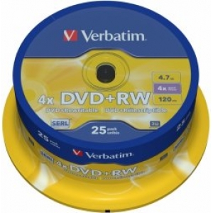 Verbatim Blank DVD+RW SERL DLP 4.7GB 4x 25 Pack Spindle