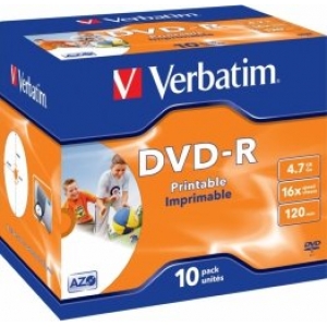 Verbatim Blank DVD-R AZO 4.7GB 16x Printable, ID Branded,10 Pack Jewel