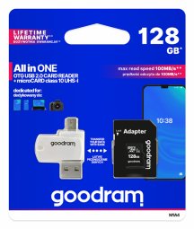 Goodram MicroSDXC Class 10 UHS I 128GB Карта памяти + Картридер + Адаптер