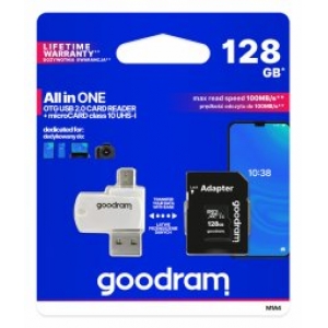 Goodram MicroSDXC Class 10 UHS I 128GB Memory Card + Card reader + Adapter