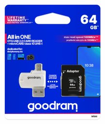 Goodram MicroSD class 10 UHS I 64GB Memory card + Card reader