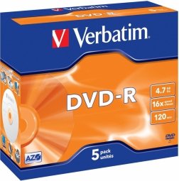 Verbatim Blank DVD-R AZO  4.7GB 16x 5 Pack Jewel