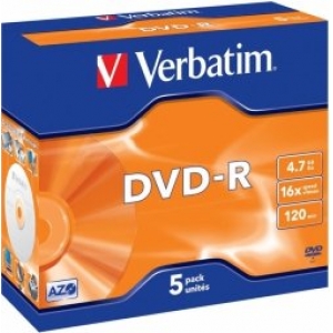 Verbatim Blank DVD-R AZO  4.7GB 16x 5 Pack Jewel