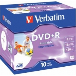 Verbatim Blank  DVD+R AZO  4.7GB 16x Printable ID Branded, 10 Pack Jewel