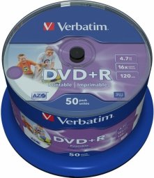 Verbatim Матрицы DVD+R AZO 4.7GB 16x Wide Printable non ID, 50 Pack Spindle