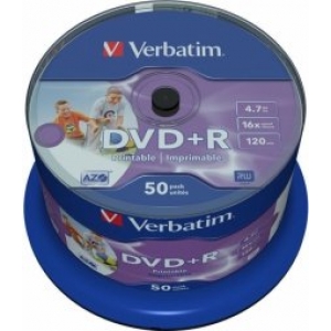 Verbatim Blank DVD+R AZO  4.7GB 16x Wide Printable non ID, 50 Pack Spindle