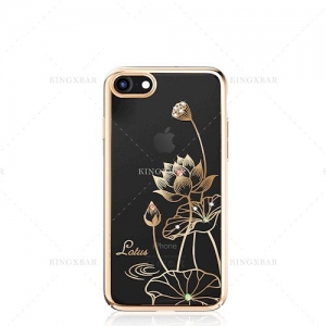 Kingxbar Elegant Lotus Silicone Case With Swarovski Crystals for Apple iPhone 7 / 8 Gold