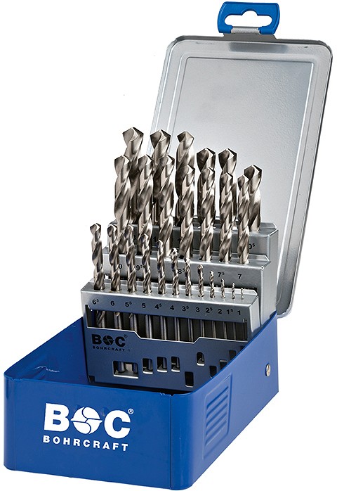 HSS-G DIN 338 FULLY-GR.LEFT TYPE LN IN METAL-BOX 25-PCS. 1.0 - 13.0 X 0.5 MM STG. / MG13 P-PLUS LEFT BOHRCRAFT