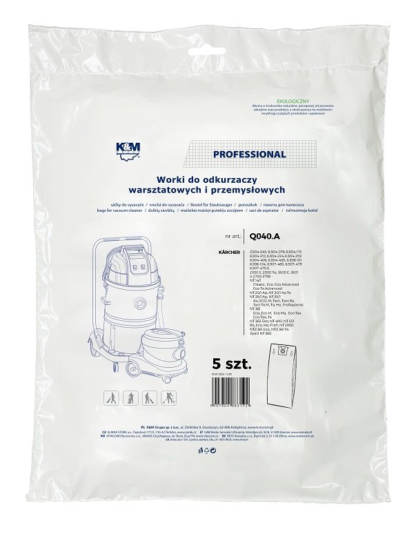 K&M KM-Q040.A Bags for vacuum cleaner KARCHER 6.904-210 / NT35 5 pcs.