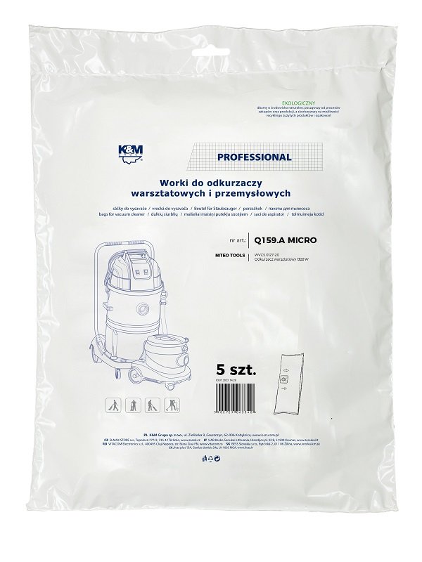 K&M KM-Q159.A NITEO TOOLS MICRO WVCS 0127-30 Bags for vacuum cleaner 5 pcs.