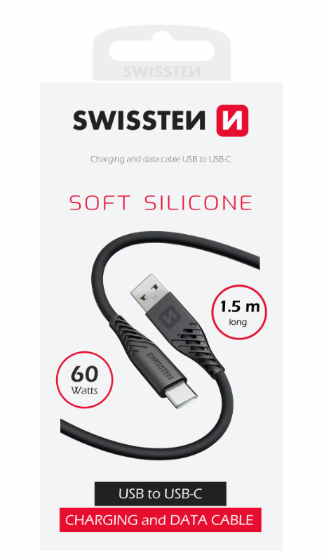 Swissten Soft Silicone Data Cable USB / USB-C / 1.5m / 60w