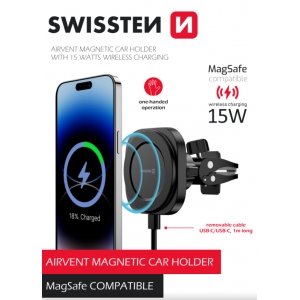 Swissten Magstick Car Holder With Wireless Charger 15W