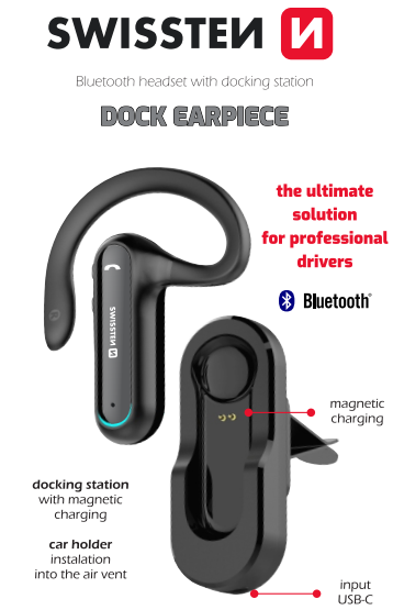 Swissten Dock Earpiece Bluetooth Headphone With Charger