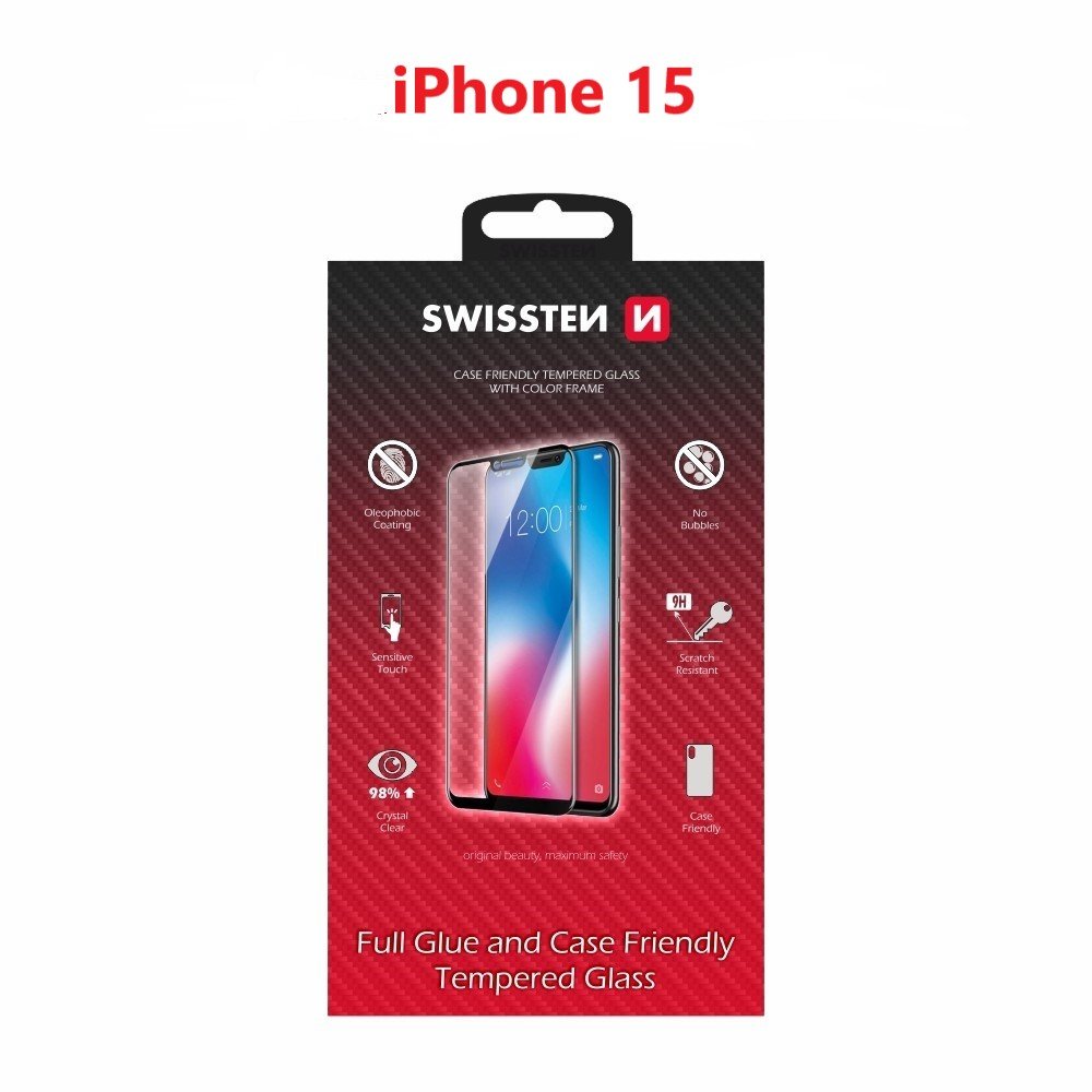 Swissten Full Face Tempered Glass for Apple iPhone 15