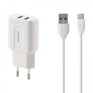 Remax RP-U22 Wall charger + USB-C cable / 2x USB / 2.4A