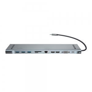 Baseus CATSX-G0G 10in1 Приставка для MacBook / 2 x HDMI / 3 x USB 3.0 / USB-C / RJ45 / SD / Micro SD / VGA / PD