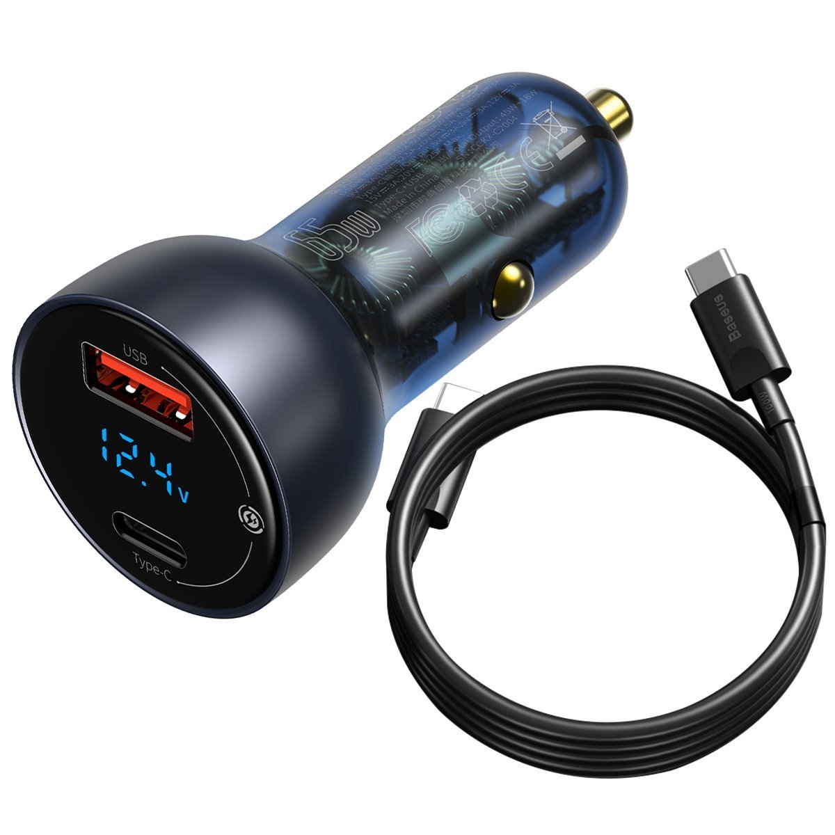 Baseus Particular Digital Car Charger + USB-C Cable / QC+PPS / 65W / 1m / 100W