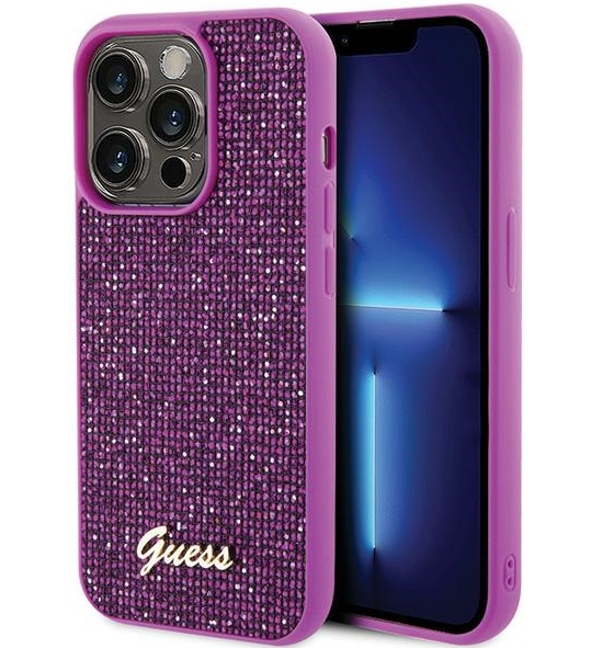 Guess PU Disco Script Metal Case Защитный Чехол для Apple iPhone 15 Pro