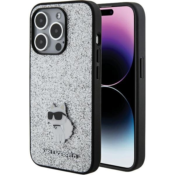 Karl Lagerfeld Fixed Glitter Choupette Logo Metal Pin Защитный Чехол для Apple iPhone 15 Pro Max