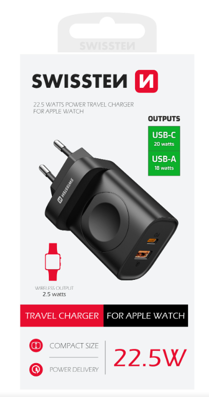 Swissten Travel Charger USB-A / USB-C / iWatch