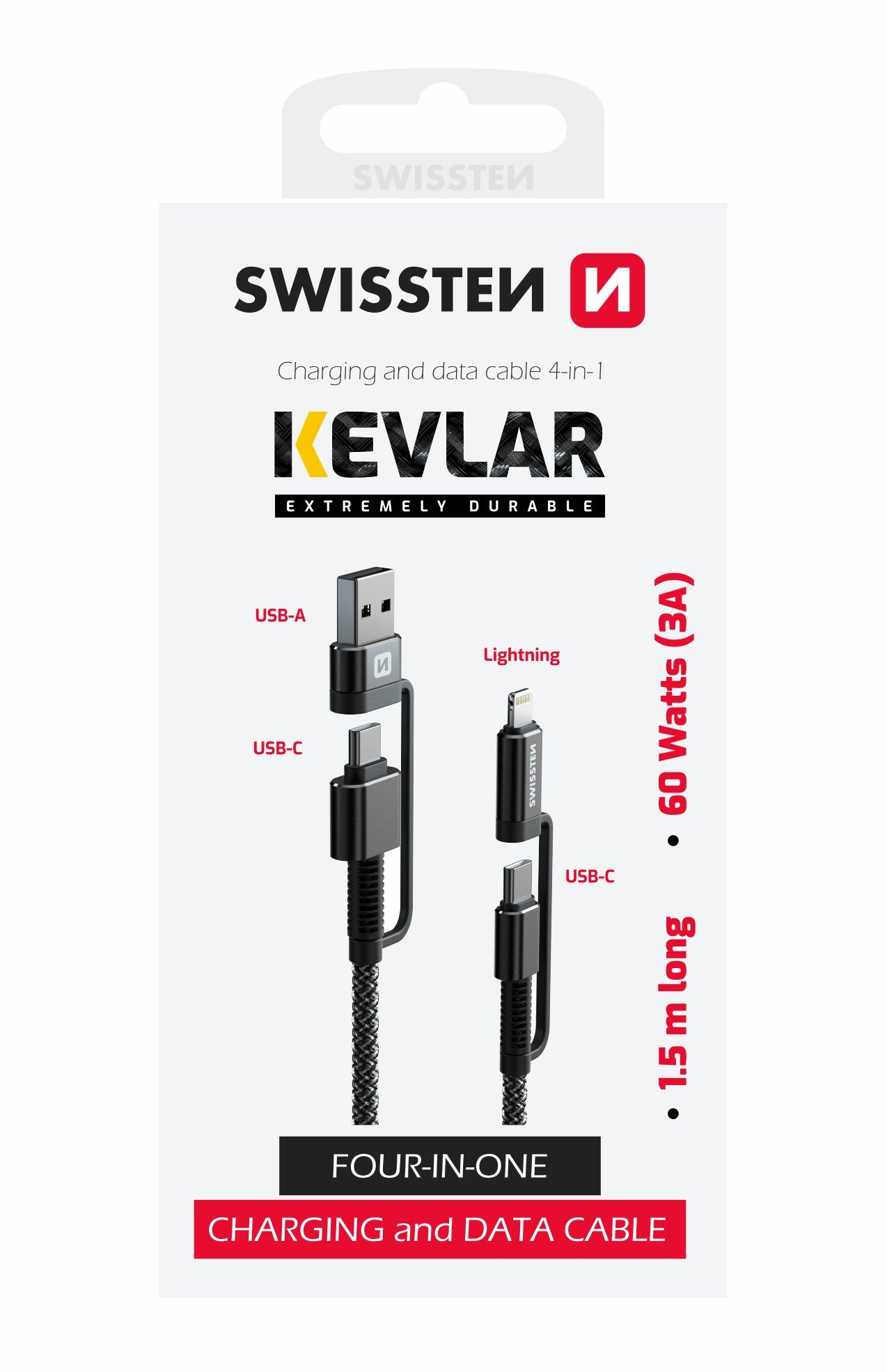 Swissten Kevlar Cable 4in1 / 3A / 1.5m