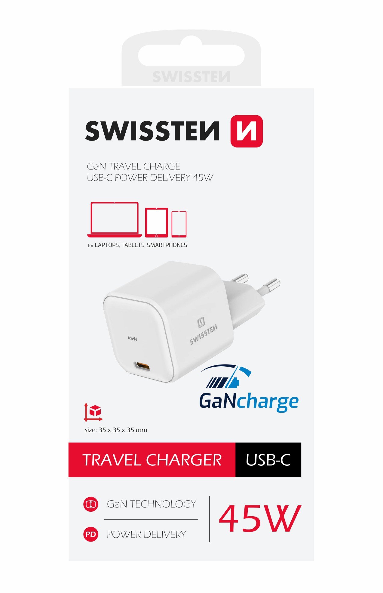 Swissten GaN Travel Charger Адаптер USB-C 45W