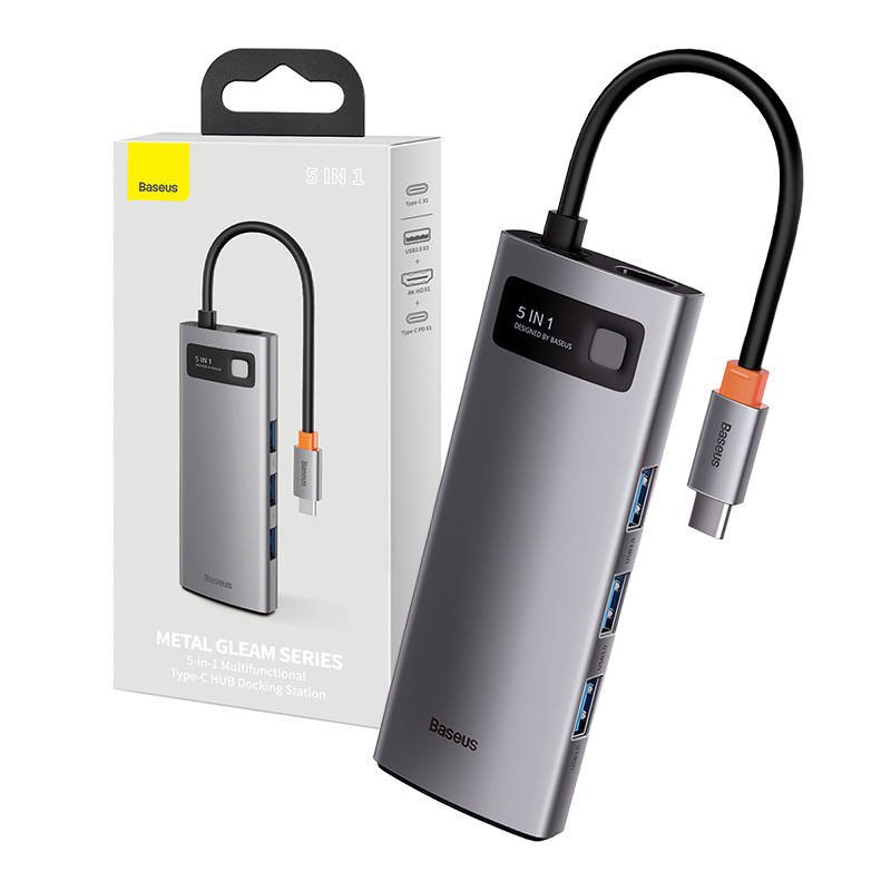 Baseus Metal Gleam Series Hub 5 в 1 / USB-C - 3 порта USB 3.0 / HDMI / USB-C PD
