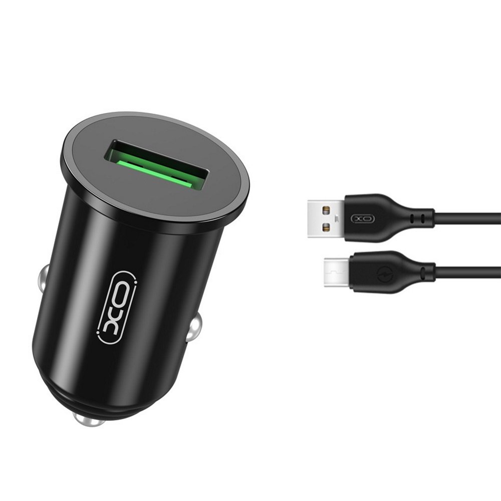 XO TZ12 Автомобильное зарядное устройство QC 3.0 18 Вт + USB-C Кабель