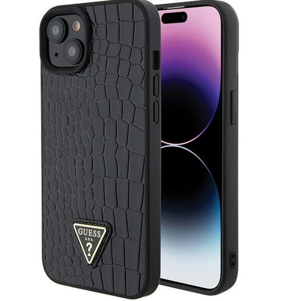 Guess Croco Triangle Logo Case for Apple iPhone 15