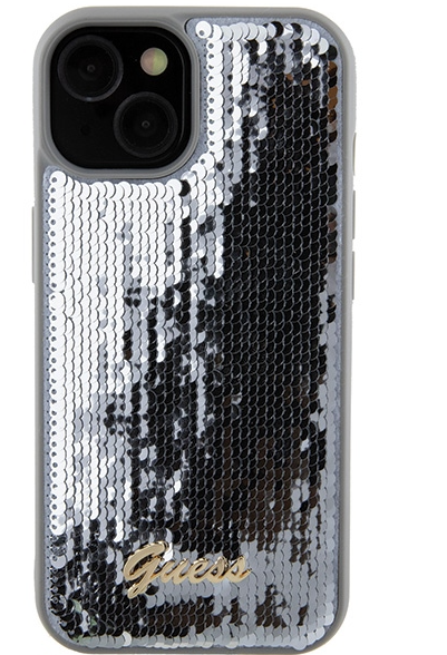 Guess HC Sequin Script Metal Case for Apple iPhone 15