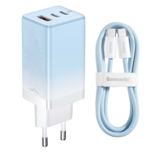 Baseus GaN3 Pro 2x USB-C / USB 3арядное устройство 65W c USB-C - USB-C Кабель 1m